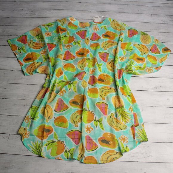 Cato Women's Beach Cover Up One Size Tropical Fruit Pineapple Sheer Cardigan - Picture 8 of 9